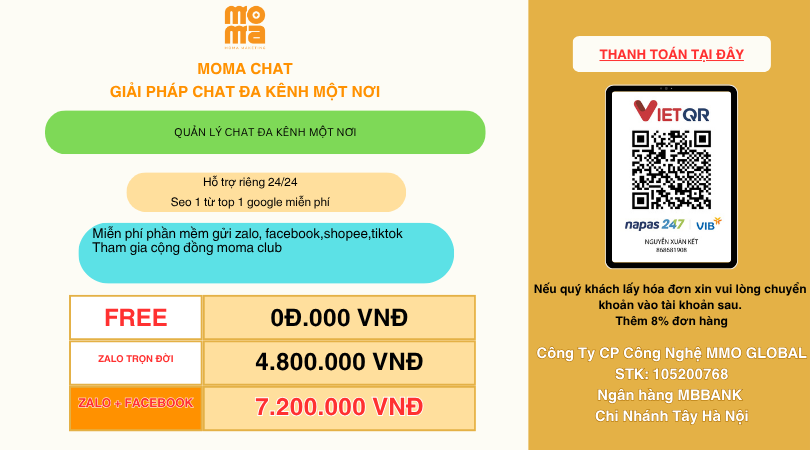 Moma Chat - kết nối chat facebook, zalo, website lên quản trị doanh nghiệp 