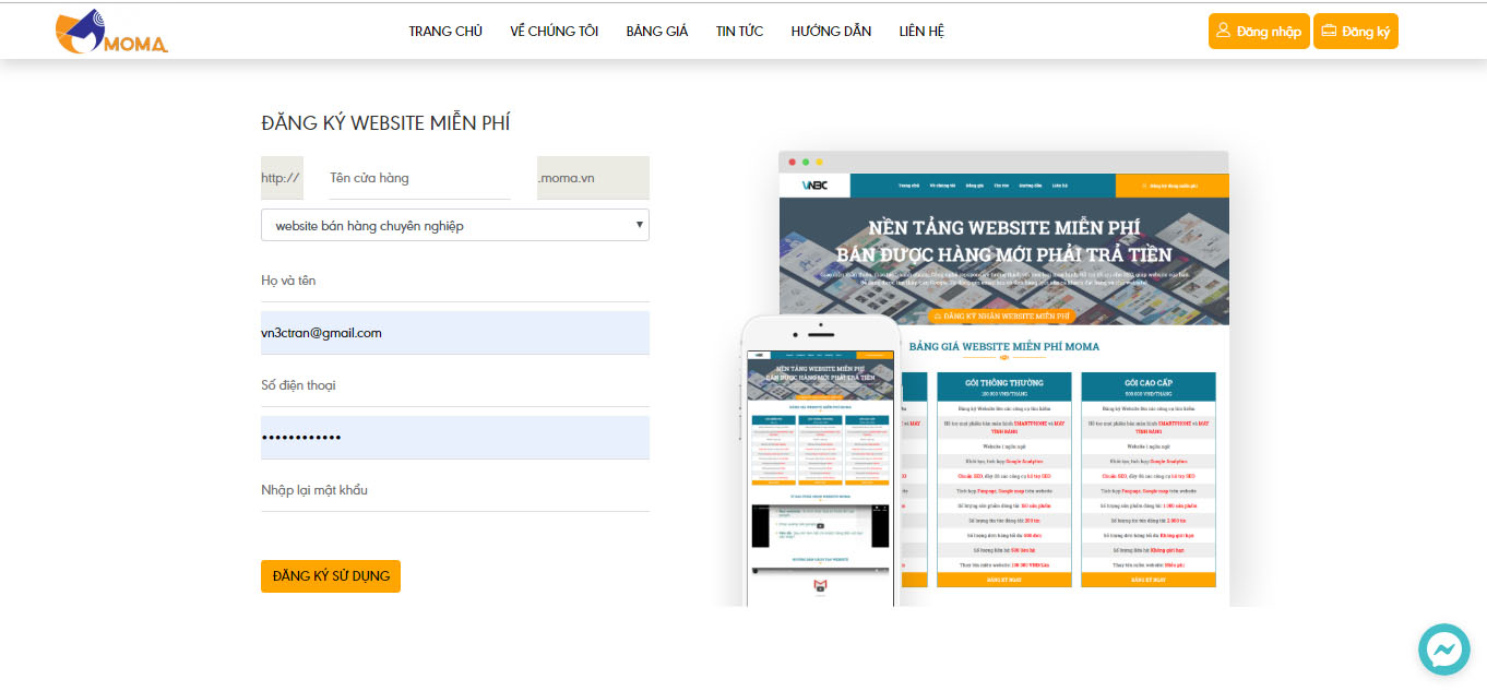 tạo website miễn phí